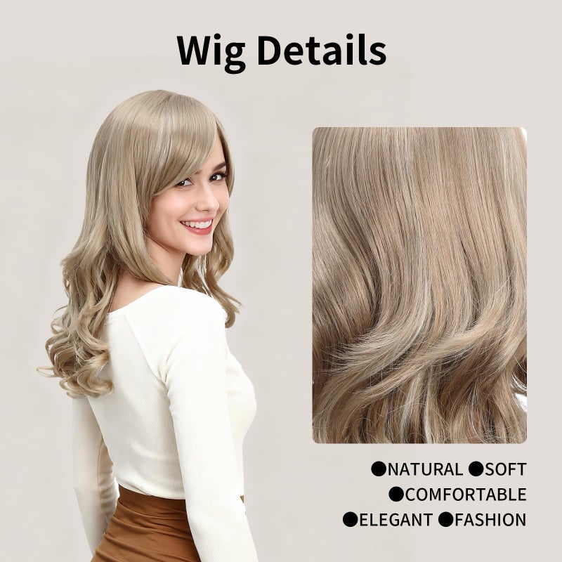 Onedor Full Head Beautiful Long Curly Wave Stunning Wig Charming Curly Costume Wigs with Fringe (24H613 Blonde Highlights) - Image 4